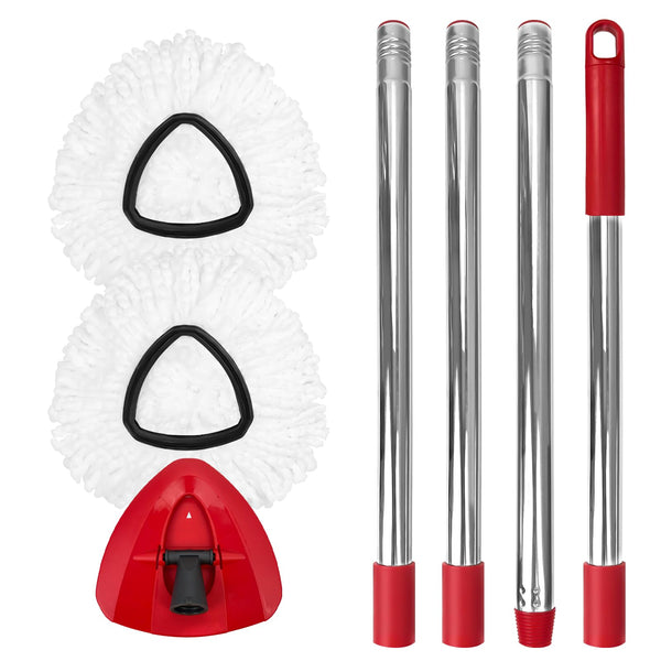 Spin Mop Replacement Set for O-Cedar Easywring 1-Tank System, Includes 2 Mop Head Replacement, 1 Mop Handle (30-58In Adjustable 4-Section Pole), 1