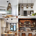 Industrial Black Pendant Light Fixture Vintage Farmhouse Mini Black Gold Pendant Lighting Rustic Hollow-Carved Cylinder Pendant Light for Kitchen