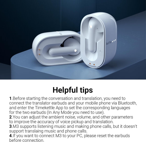 Timekettle M3 Language Translator Earbuds, Two-Way Translator Device with APP for 40 Languages and 13 Offline Translation Packs, Fast Reaction
