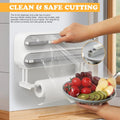 Magnetic Plastic Wrap Dispenser with Cutter - Refillable Aluminum Tin Foil and Plastic Wrap Organizer for Kitchen, Quasziwa Upgraded 3 in 1 Paper
