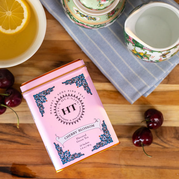 Harney & Sons Caffeinated Blossom Green Tea Tin Sachets Pink 31629, Cherry, 20 Count (Pack of 1)