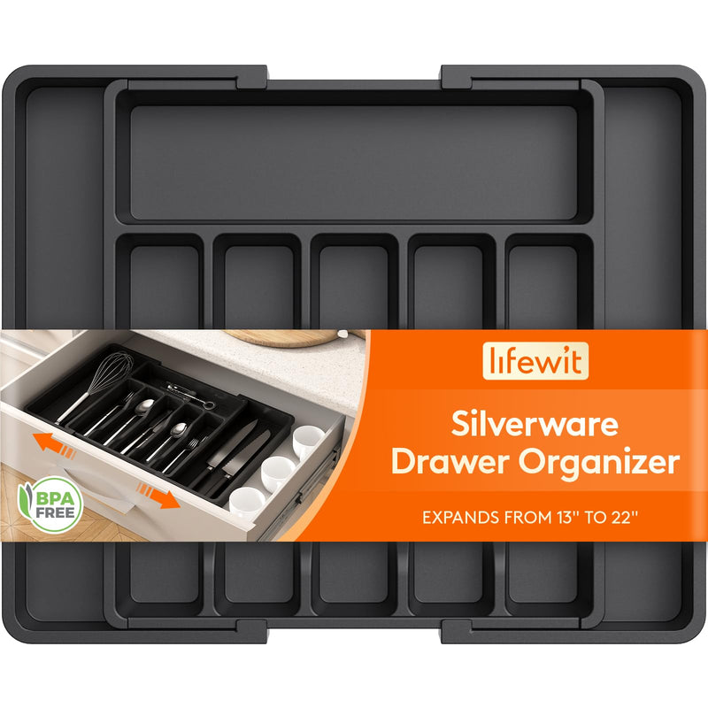 Lifewit Large Silverware Drawer Organizer, Expandable Utensil Tray for Kitchen, BPA Free Flatware and Cutlery Holder, Adjustable Plastic Storage