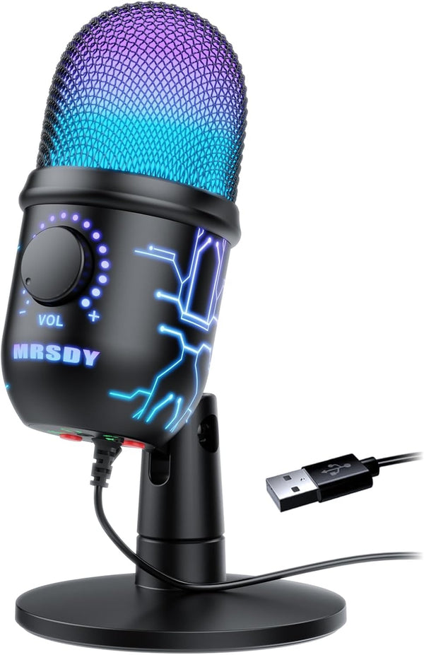 Gaming Microphone, USB Computer Microphone for PC, Mac, PS4/5, Condenser Podcast Mic for Studio Recording, Youtube, Streaming, with Headphone