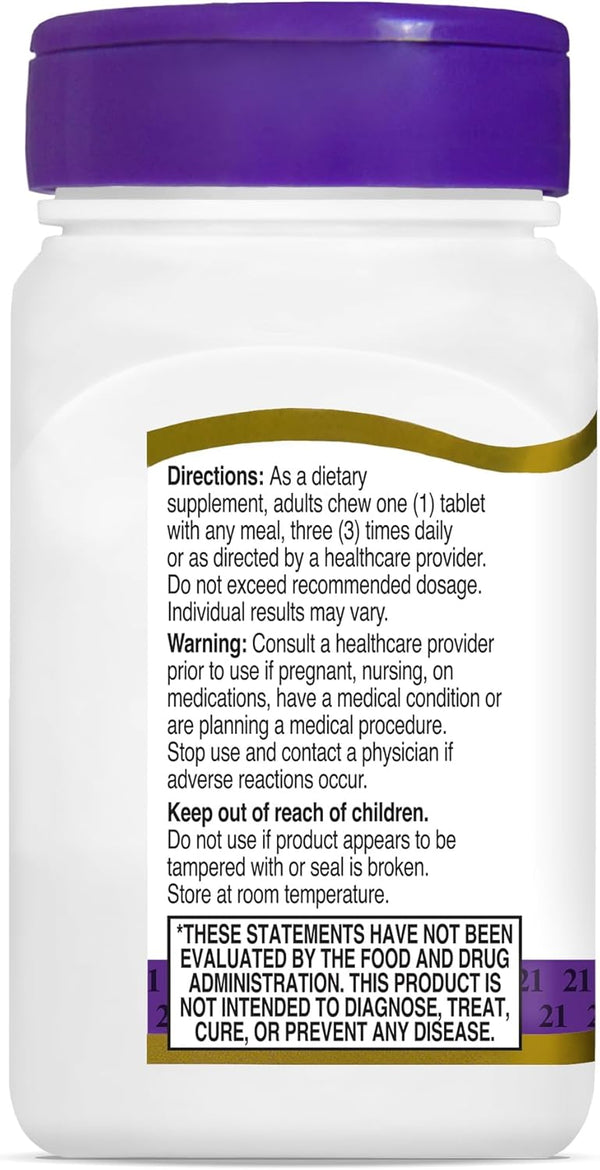 21St Century Papaya Enzyme Chewable (100 Count), Papaya & Pineapple Digestive Enzymes for Gut Health, Tropical Flavor, Non-Gmo, Gluten-Free, No