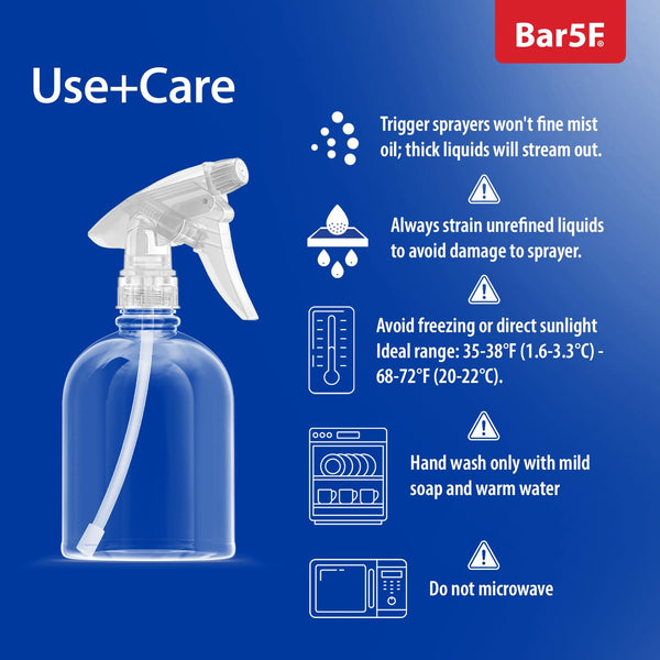Bar5F Plastic Spray Bottle, 16 Oz | Leak Proof, Empty, Clear, Trigger Handle, Adjustable Fine to Stream Output, Refillable, Heavy Duty Sprayer for