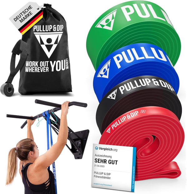 PULLUP & DIP Fitness Bands, Resistance Bands with Bag, Door Anchor (With Sets) and Exercise Guide - Single & in Value Set, Pull-Up Band Fitness
