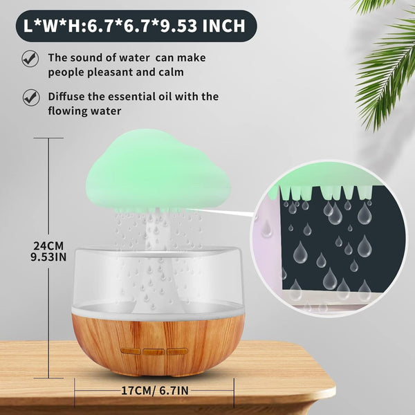 Weljoy Zen Raining Cloud Night Light Aromatherapy Essential Oil Diffuser Micro Humidifier Desk Fountain Bedside Sleeping Relaxing Mood Water Drop