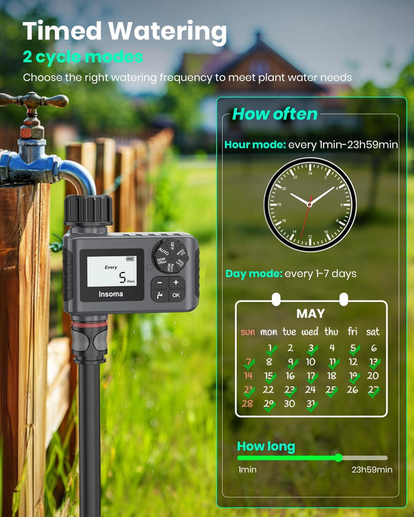 Outdoor Garden Hose Faucet Timers, Programmable Water Sprinkler Timer with Rain Delay/Manual/Automatic Drip Irrigation and Lawn Watering System