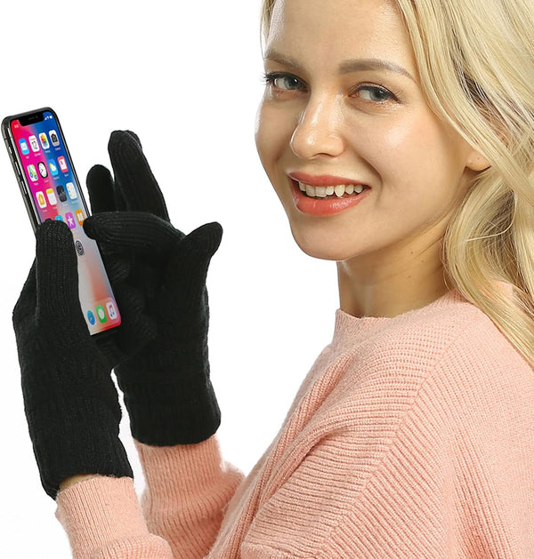 Vigrace Womens Winter Touchscreen Gloves Cable Knit Warm Lined 3 Fingers Dual-Layer Touch Screen Texting Thermal Glove