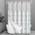 No Hook Grey Shower Curtain with Snap in Fabric Liner Set - Hotel Style with See through Mesh Top Window, Modern Geometric Waterdrop