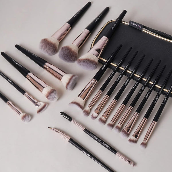 Makeup Brushes with Case, MAANGE 18 Pcs Professional Makeup Brush Set Premium Synthetic Face Kabuki Brush Kit Foundation Blush Powder Eyeshadow