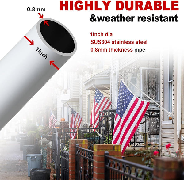White Flag Poles for outside House - 5Ft Tangle Free Flag Pole for House,Heavy Duty Metal Flagpole Hardware for 3X5 American Flags,Outdoor