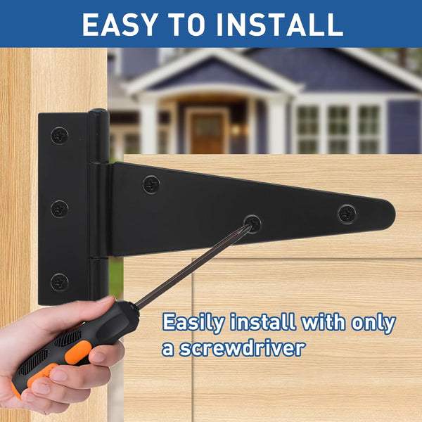Tambee Gate Hinges Barn Door Hinges T-Strap Shed Door Hinges Outdoor Heavy Duty Hinge Wrought Hardware for Wooden Fences(8Inch 2PCS)