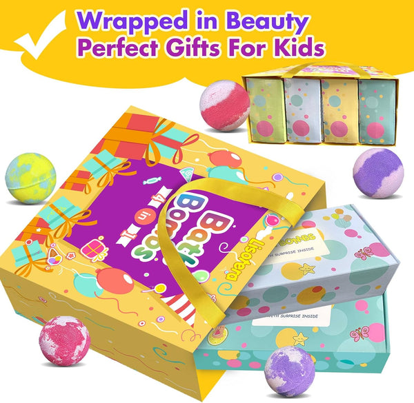 Bath Bombs for Kids with Surprise Inside, 32 Pack Bath Bombs with Land & Sea Animal Toys, Handmade Fizzy Bubble Children Bath Ball Gift Set for