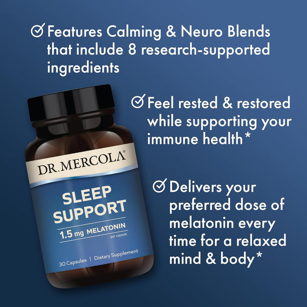 Dr. Mercola Sleep Support with Melatonin, 1.5Mg Melatonin per Serving, 30 Servings (30 Capsules), Dietary Supplement, Supports Healthy Sleep and