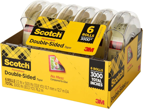 Scotch Double Sided Tape with Tape Dispenser, Office and School Supplies for Arts and Crafts, Alternative to Scrapbooking Tape, 0.75 In. X 500
