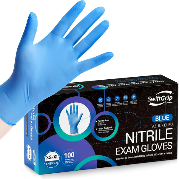 Disposable Nitrile Exam Gloves, Blue, Gloves Disposable Latex Free for Medical, Cleaning & Food Prep, 100-Ct
