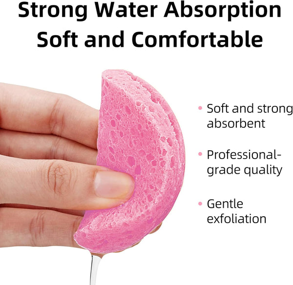50-Count Compressed Facial Sponges|Kickleen 100% Natural Cellulose Cosmetic Spa Sponges for Daily Facial Cleansing|Makeup and Mask