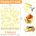 3 Rolls Reusable Beeswax Food Wraps 13'' X 59'' Eco Friendly Sustainable Beeswax Food Storage Wrap Honeycomb Floral Organic Cotton Food Wrap for