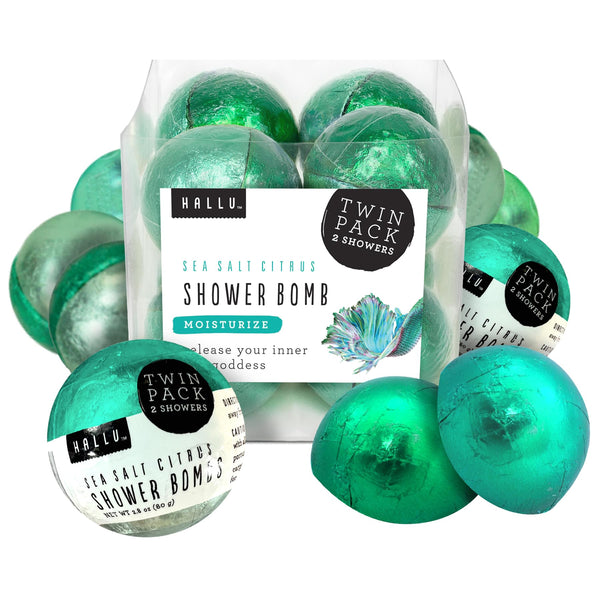 Hallu Mermaid Shower Bomb, Sea Salt Citrus Scent Shower Steamer, 80 G Each, 8 Packs of 2 (16 Total)
