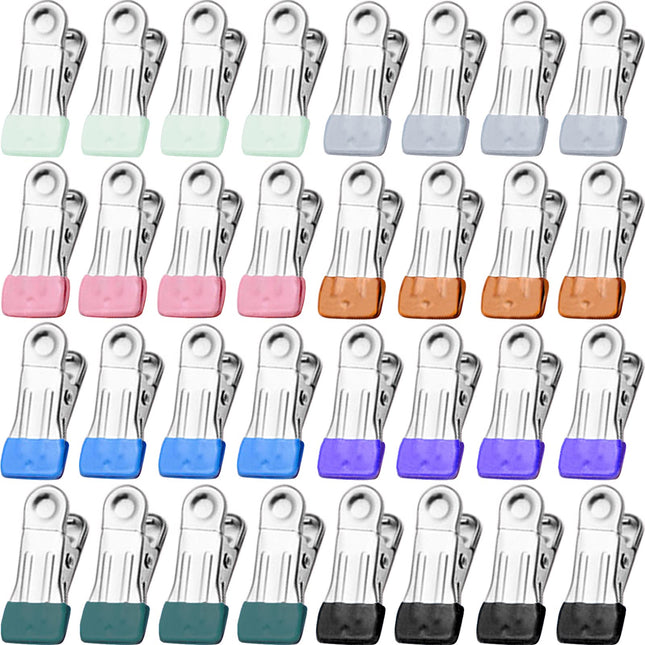 Clothes Pins for Hanging Clothes, 32 Pack Stainless Steel Colored Clothespins for Laundry, Heavy Duty Clothing Pins for 