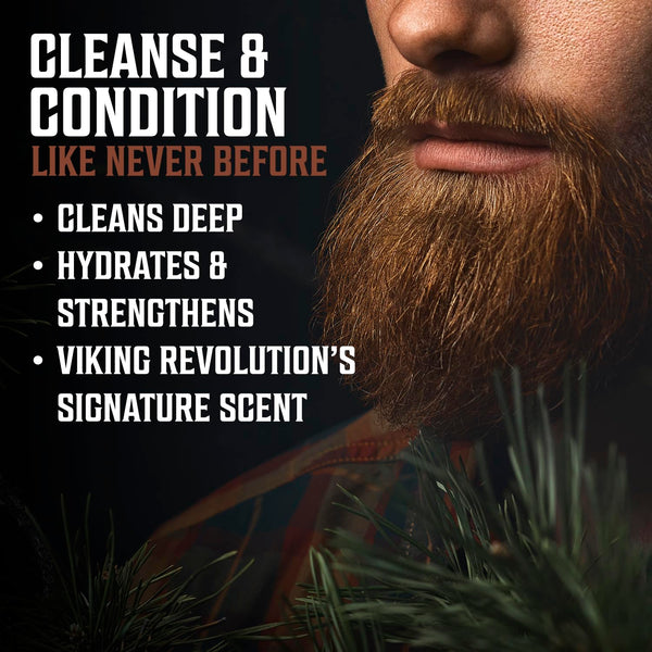 Viking Revolution Beard Wash & Beard Conditioner Set with Argan & Jojoba Oils - Softens and Strengthens - Natural Sandalwood Scent - Beard Shampoo