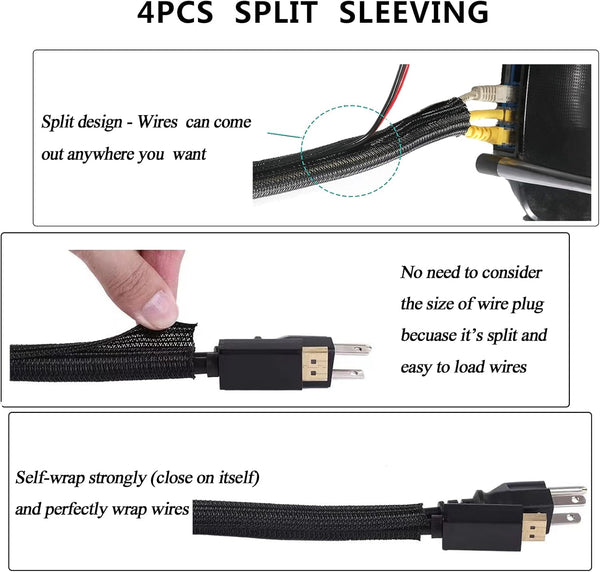 N NOROCME 192 PCS Cable Management Kit 4 Wire Organizer Sleeve,11 Cable Holder,35Cord Clips 10+2 Roll Cable Organizer Straps and 100 Fastening