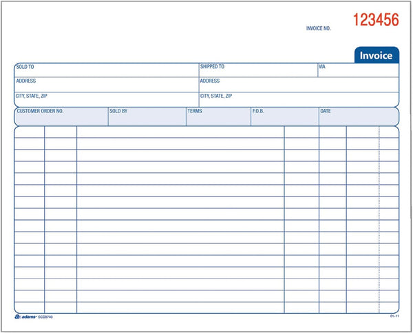 Adams Spiral Invoice Book, 8 1/2 X 7 1/4 Inches, 2-Part, Carbonless, White/Canary, 50 Sets per Book (SCD8740)