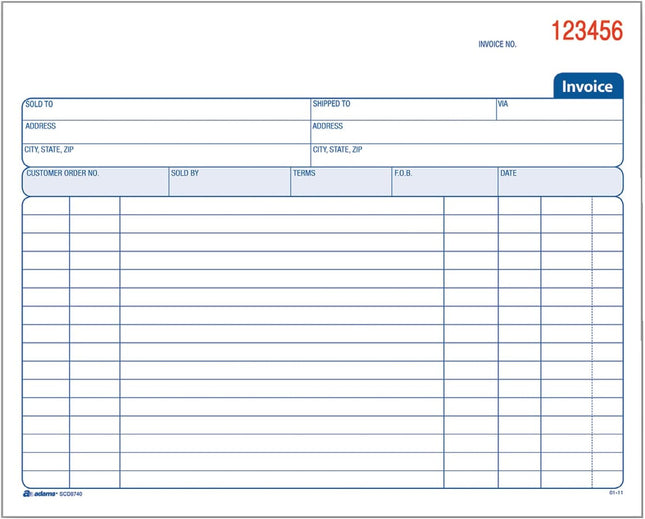 Adams Spiral Invoice Book, 8 1/2 X 7 1/4 Inches, 2-Part, Carbonless, White/Canary, 50 Sets per Book (SCD8740)