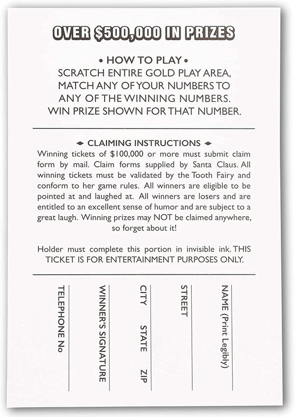 BLUE PANDA 30 Pack Fake Scratch off Lottery Tickets, Gag Prank Winning Lotto Ticket Cards (3 Designs)