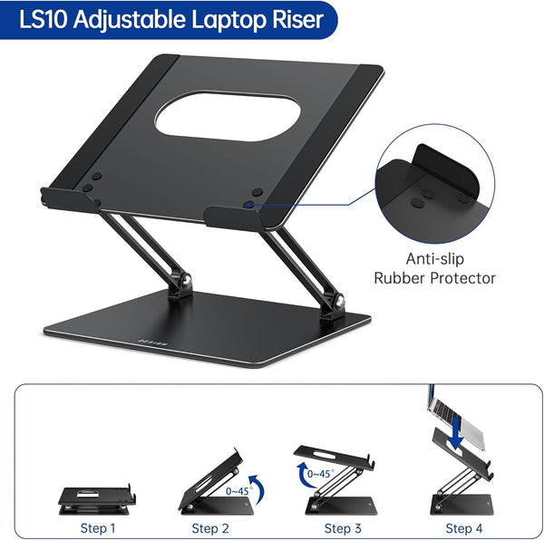 BESIGN LS10 Aluminum Laptop Stand, Ergonomic Adjustable Notebook Stand, Computer Holder Compatible with Air, Pro, Dell, HP, Lenovo More 10-14