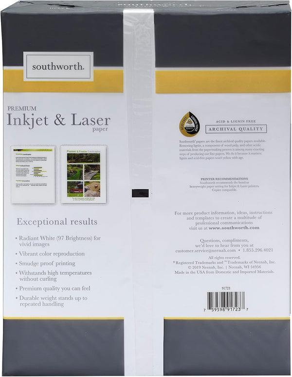 Southworth Inkjet & Laser Printer Paper, 8.5" X 11", 28 Lb., Radiant White, 550 Sheets (91723-01)