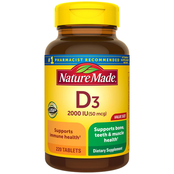 Nature Made Vitamin D3 2000 IU (50 Mcg), Dietary Supplement for Bone, Teeth, Muscle and Immune Health Support, 220 Tablets, 220 Day Supply
