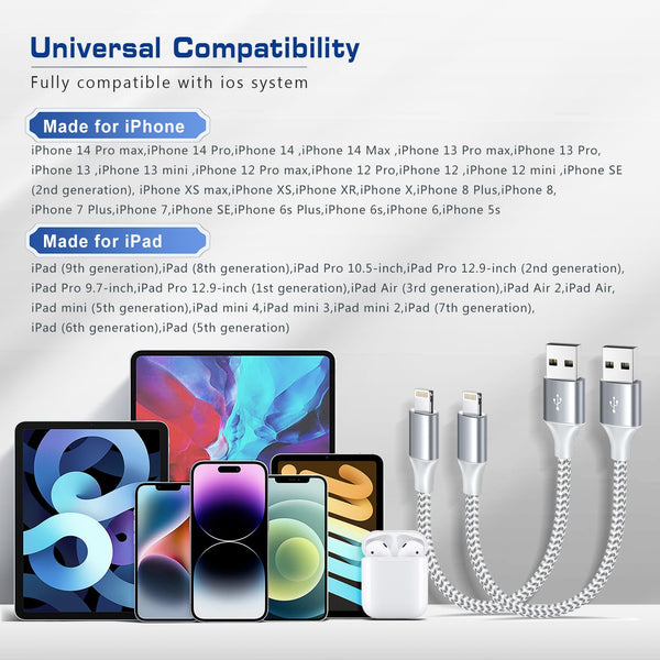 [Apple Mfi Certified] Short Iphone Charger 1Ft 2Pack,Usb a to Lightning Cord Nylon Braided 12 Inch Fast Charging Iphone Cable Compatible with