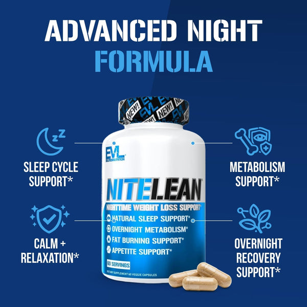 Evlution Nutrition Night Time Fat Burner Support - Overnight Sleep and Weight Loss Support Pills with Thermogenic Green Tea and White Kidney Bean
