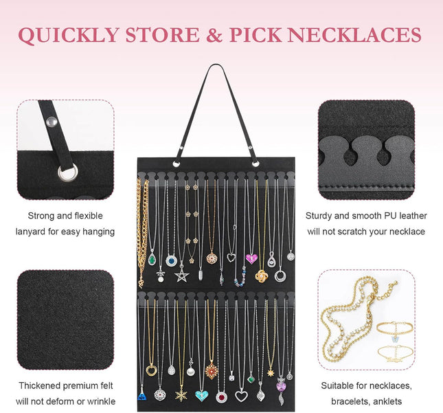 Caffox Hanging Necklaces Holder, Large Jewelry Organizer for Necklaces, Bracelets, and Ankles, Necklaces Display Storage