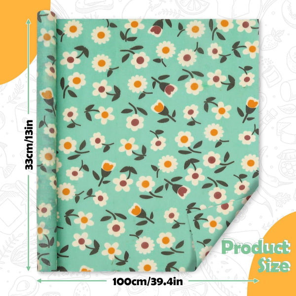 Beeswax Wraps for Food, Large 39.4'' X 13'', Reusable Beeswax Paper Roll for Bread, Sandwich Wrapper, Bowl Covers, White Flower
