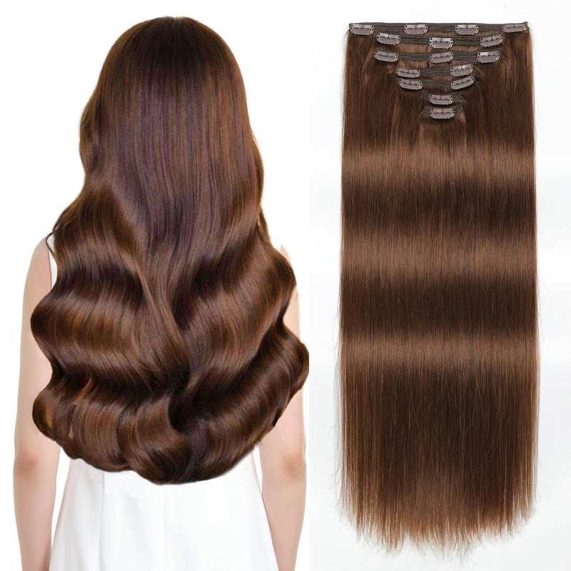 Sisily Clip in Hair Extensions Real Human Hair, 16 Inch 140G, Chocolate Brown, 100% Brazilian Remy Human Hair Clip in Extensions Soft Straight