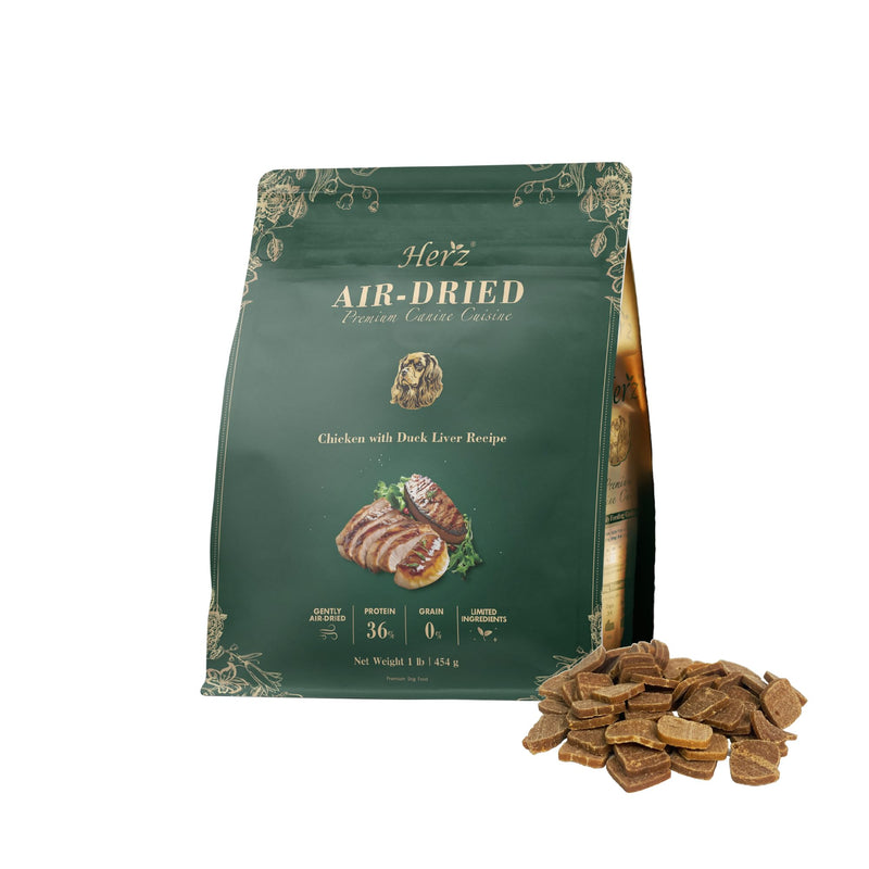 Herz Air-Dried Dog Food Chicken & Duck Liver Recipe 1 Lb, All-Natural, High-Protein, Grain-Free, Limited Ingredients, Complete & Balanced, Premium