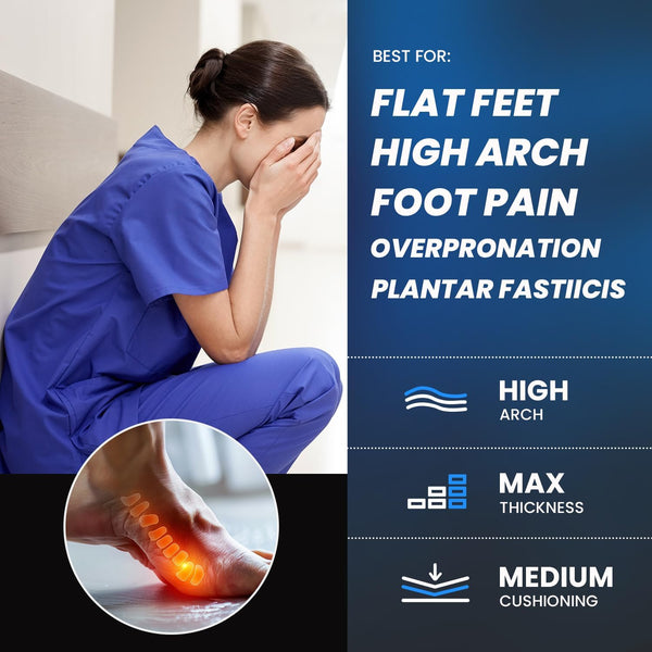 Pcssole Orthotic High Arch Support Insoles, Comfort Gel Work Boot Insert for Flat Feet, Plantar Fasciitis, Feet Pain, Heel Spur