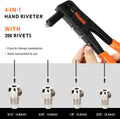 Meiwaltee Rivet Gun,Professional Pop Rivet Gun Kit with 200Pcs Rivets, 3/32"-1/8"-5/32"-3/16", Heavy Hand Riveter Kit Suitable for Metal Work,