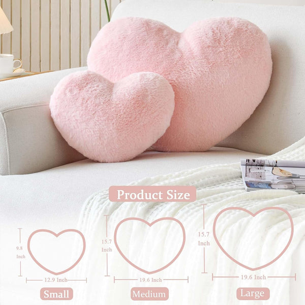 Pink Heart Pillows, Cute Heart Decorative Pillow, Heart Shaped Throw Pillows for Bed, Faux Rabbit Fur Plush Hoom Decor Pillow Cushion for Chair