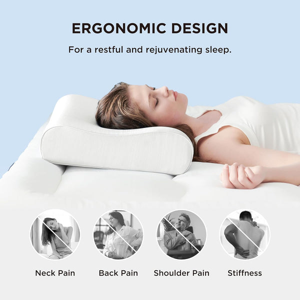 Bedsure Cervical Neck Pillow for Sleeping, Odorless Memory Foam with Cool-Touch Ice Pillowcases, Ergonomic Contour Pain Relief, Dorm Neck Support