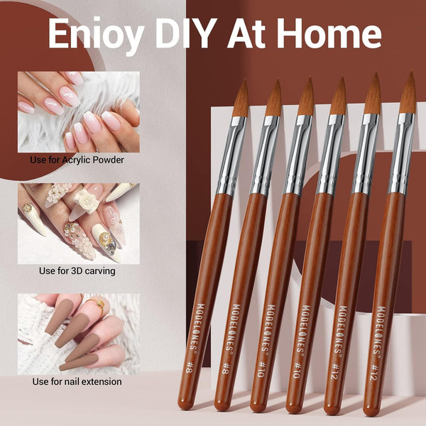 MODELONES Acrylic Nail Brush 100% Pure Kolinsky Hair Bristles Oval Crimped Shaped Sturdy Wooden Handle Acrylic Powder Nail Art Brush Professional
