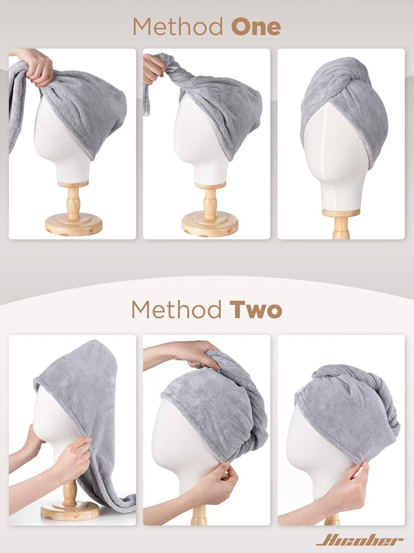 Hicober Microfiber Hair Towel, 3 Packs Hair Turbans for Wet Hair, Drying Hair Wrap Towels for Curly Hair Women anti Frizz (Grey,Blue,Grey)