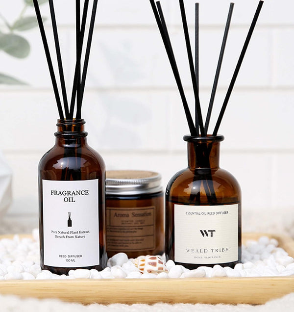 WEALD TRIBE Flower Reed Diffuser Set Eucalyptus & Lavender Scent for Bathroom Accessories Shelf Decor & Air Fresheners, Sticks Defusers with 4.0