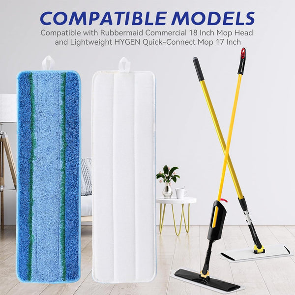 Upgraded Replacement Microfiber Mop Pads for Rubbermaid Commercial 18 Inch Mop 17 Inch Mop, Reusable Wet & Dry Commercial Cleaning Flat Mop System