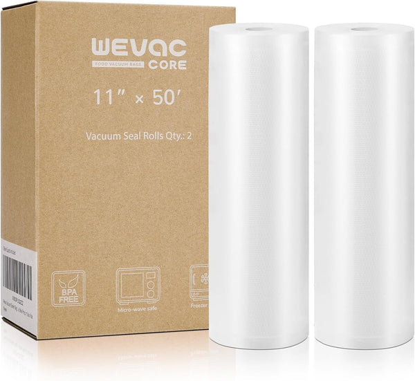 Wevac Vacuum Sealer Bags 11X50 Rolls 2 Pack for Food Saver, Seal a Meal, Weston. Commercial Grade, BPA Free, Heavy Duty, Great for Vac Storage,