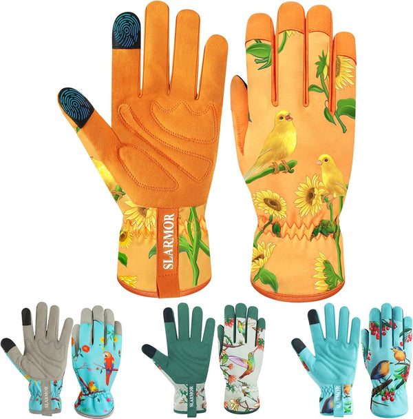 Leather-Gardening-Gloves for Women -Thorn-Proof Work-Gloves for Weeding, Digging, Planting,Pruning Yard Garden Gloves
