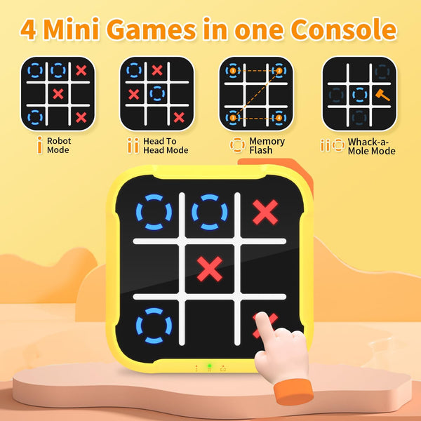 Tic Tac Toe Bolt Game 4-In-1 Handheld Portable Electronic Toy, Educational Board Games Puzzle for Kids and Adults, Perfect for Travel, Road Trips,